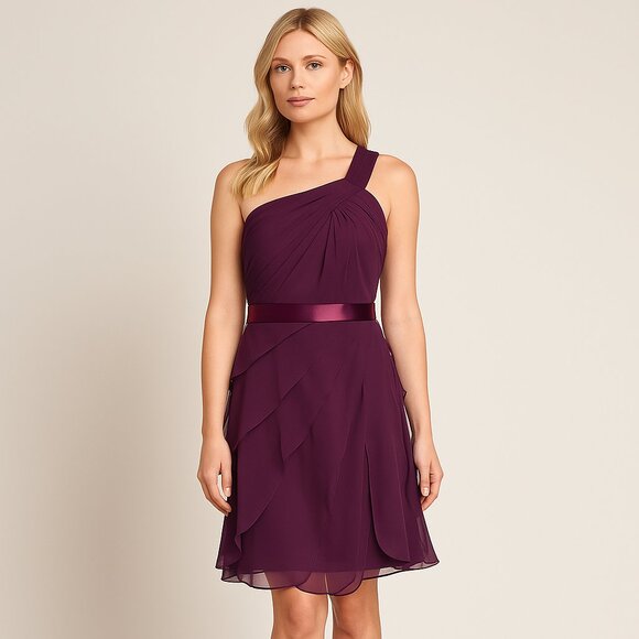 Adrianna Papell Purple One Shoulder Chiffon Cocktail Pleated Ruffle Dress  6 - Picture 1 of 16